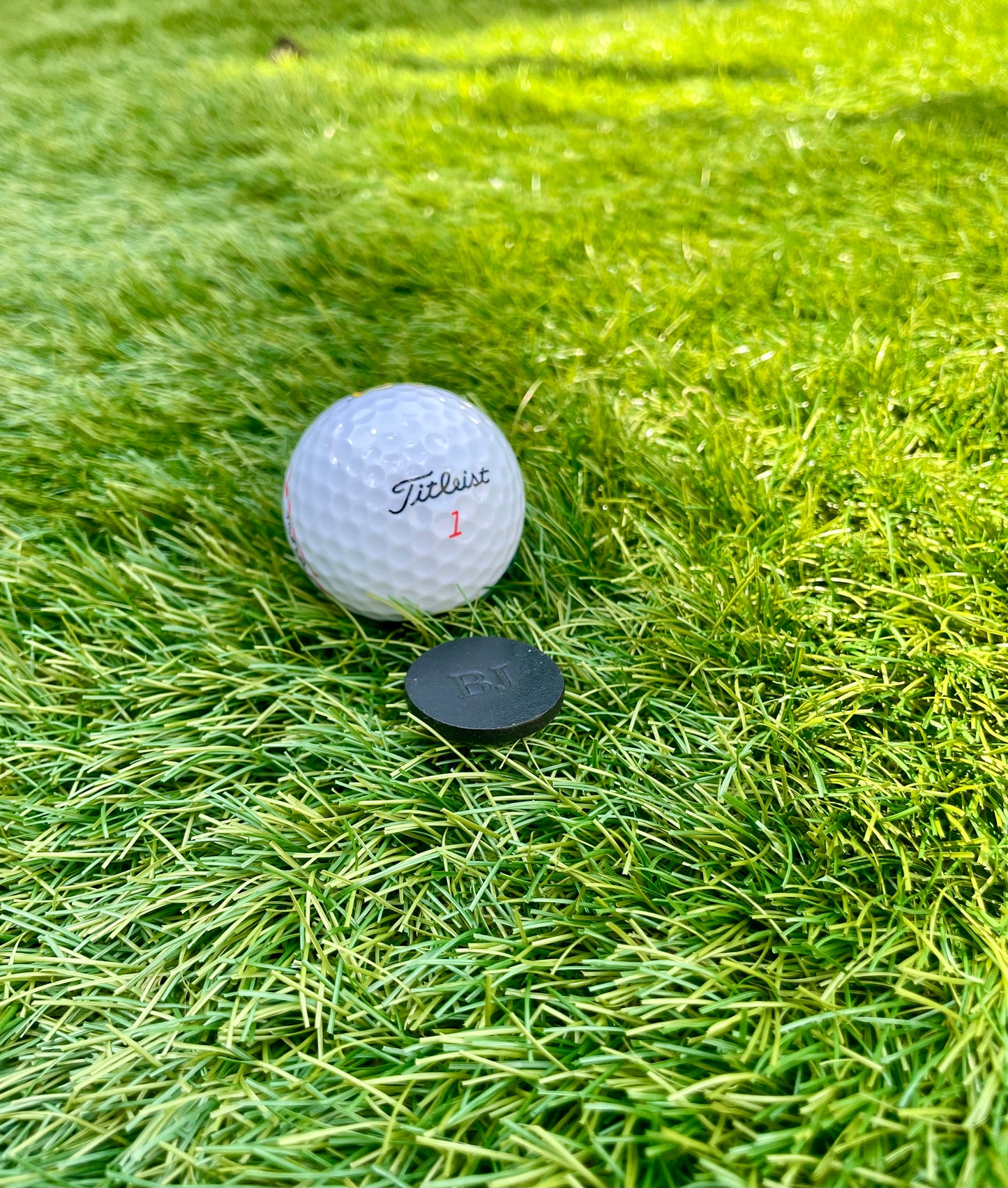 Premium Leather Golf Ball Marker Sleeve and Jet Black 25mm & 40mm Ball Marker set.Custom Embossed.