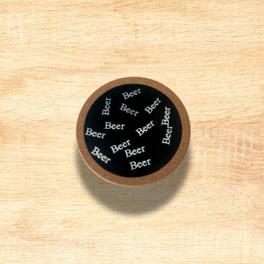 “BEER” Leather Cork Coaster (Set Of 4) & “BEER” bottle opener Gold or Silver embossed.