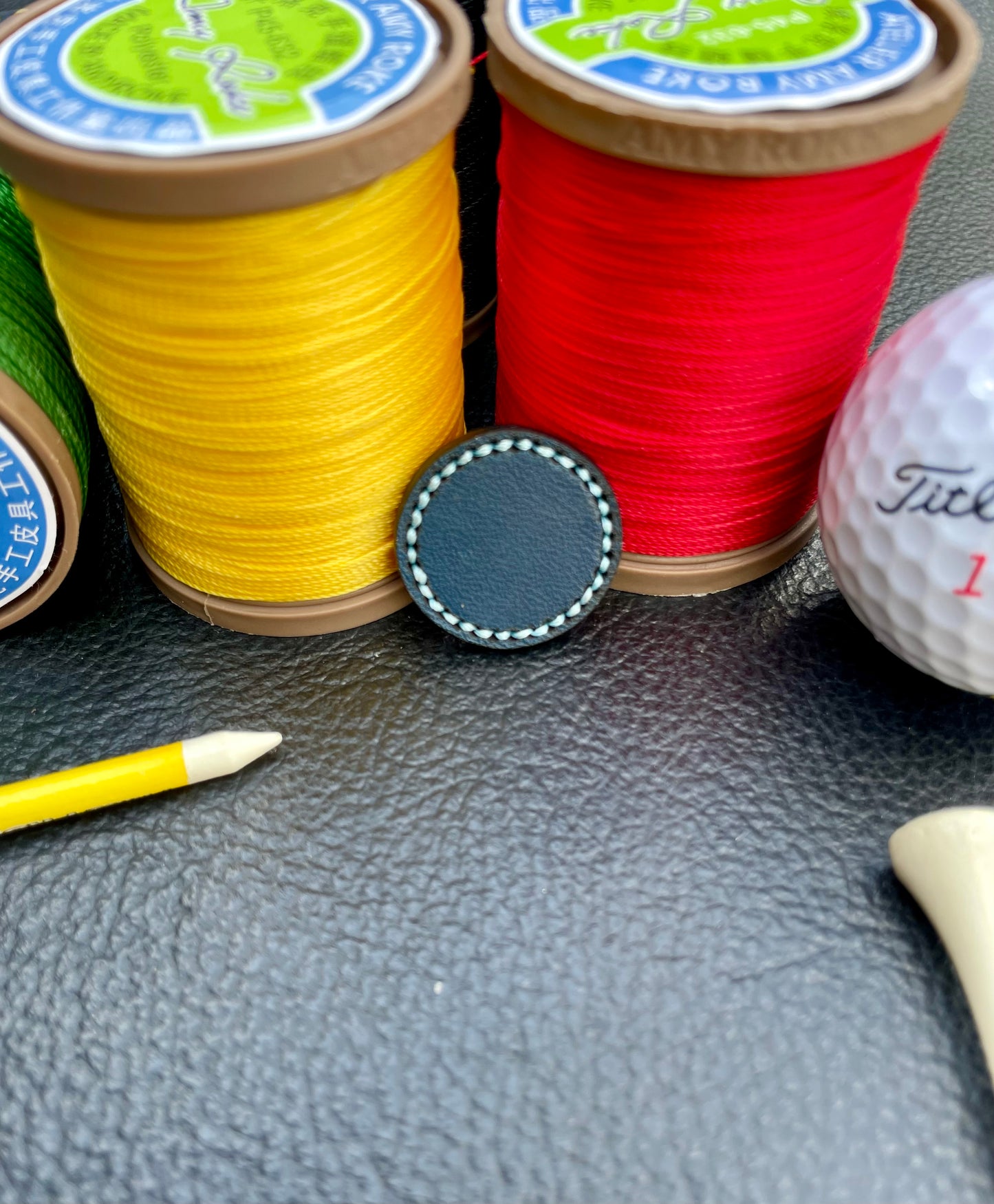 Premium 40mm Peacock Blue Walpier Buttero Leather Golf Ball Marker Custom Embossed.Saddle Stitched. (Copy)