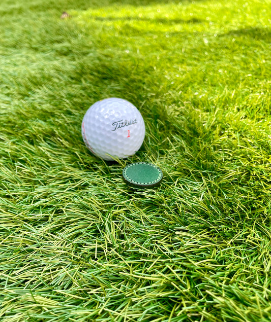 Premium 25mm Forest Green Walpier Buttero Leather Golf Ball Marker Custom Embossed.Saddle Stitched.