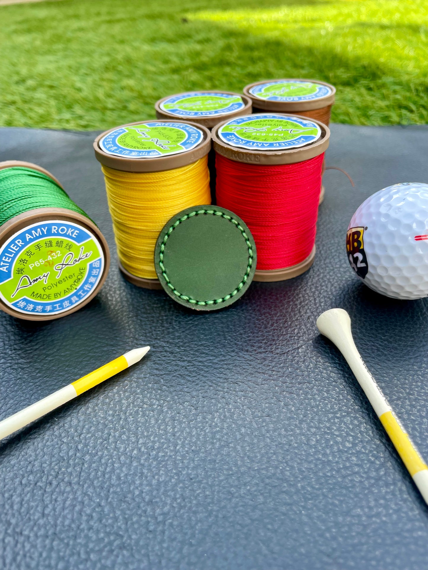 Premium Buttero Forest Green Leather Golf Ball Markers Set Of 2 (25mm & 40mm) Custom Embossed.