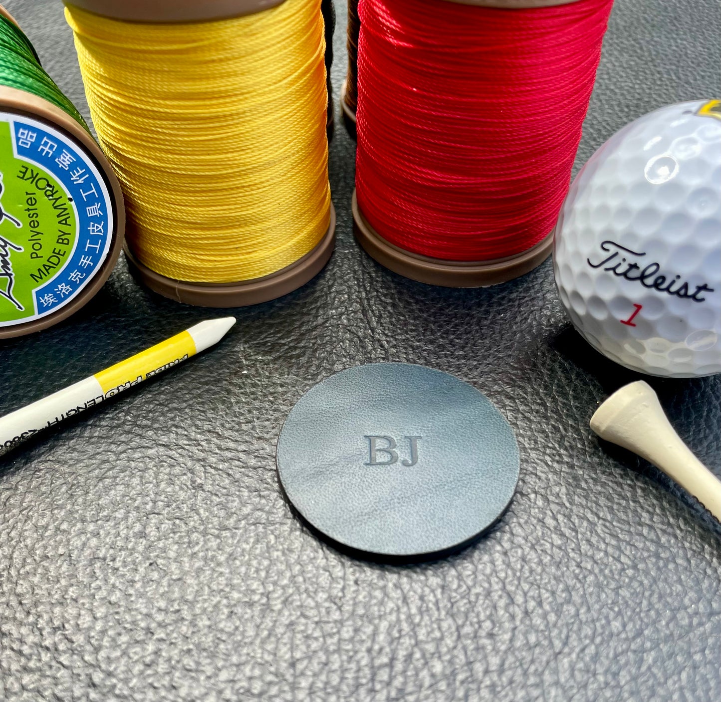 Premium 40mm Buttero Leather Golf Ball Marker Custom Embossed