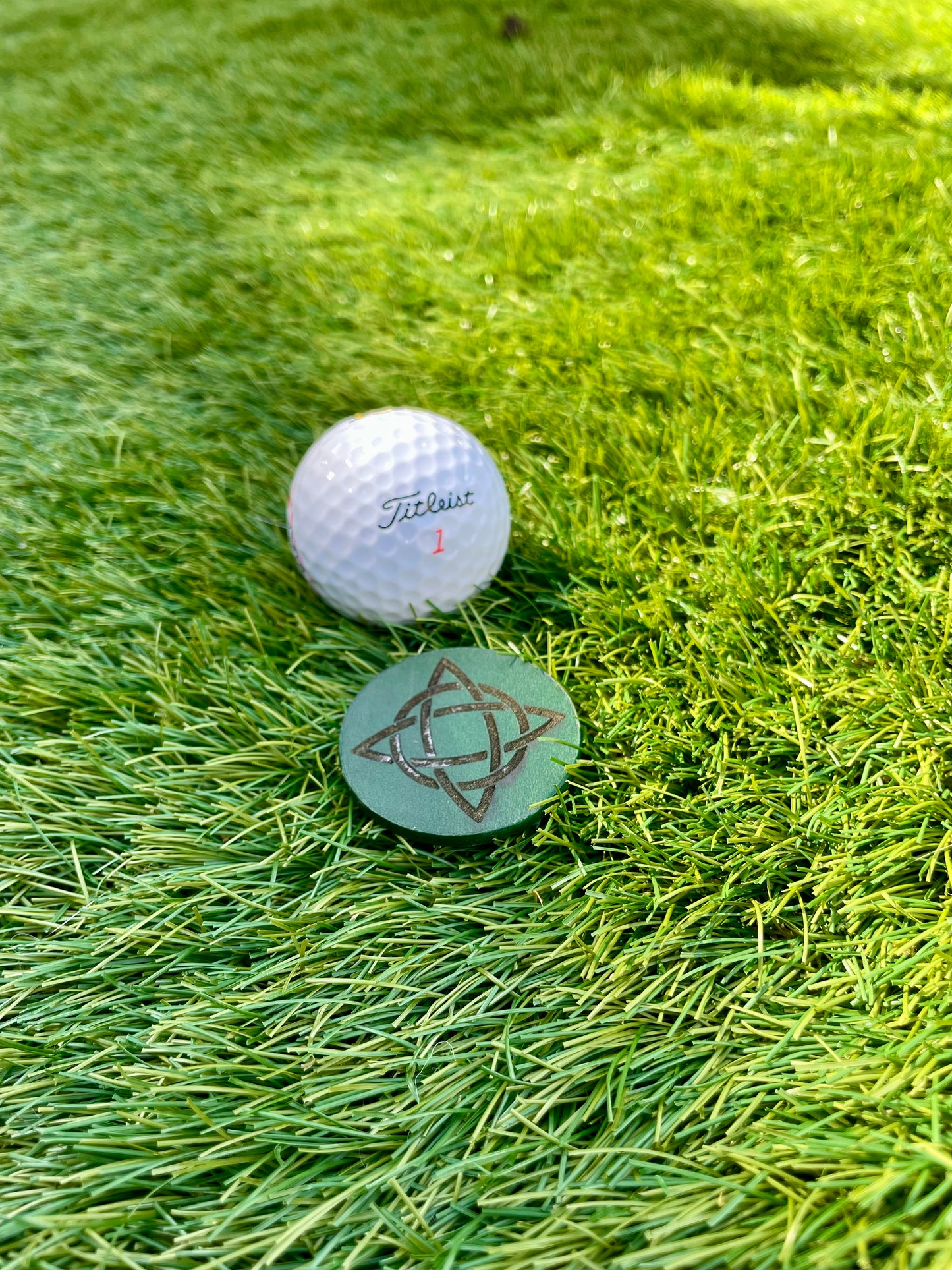 Premium Buttero Forest Green Leather Golf Ball Marker Set Of 2 (25mm & 40mm)Geometric Shapes