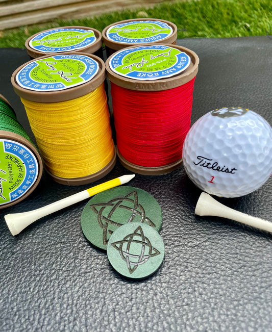 Premium Buttero Forest Green Leather Golf Ball Marker Set Of 2 (25mm & 40mm)Geometric Shapes