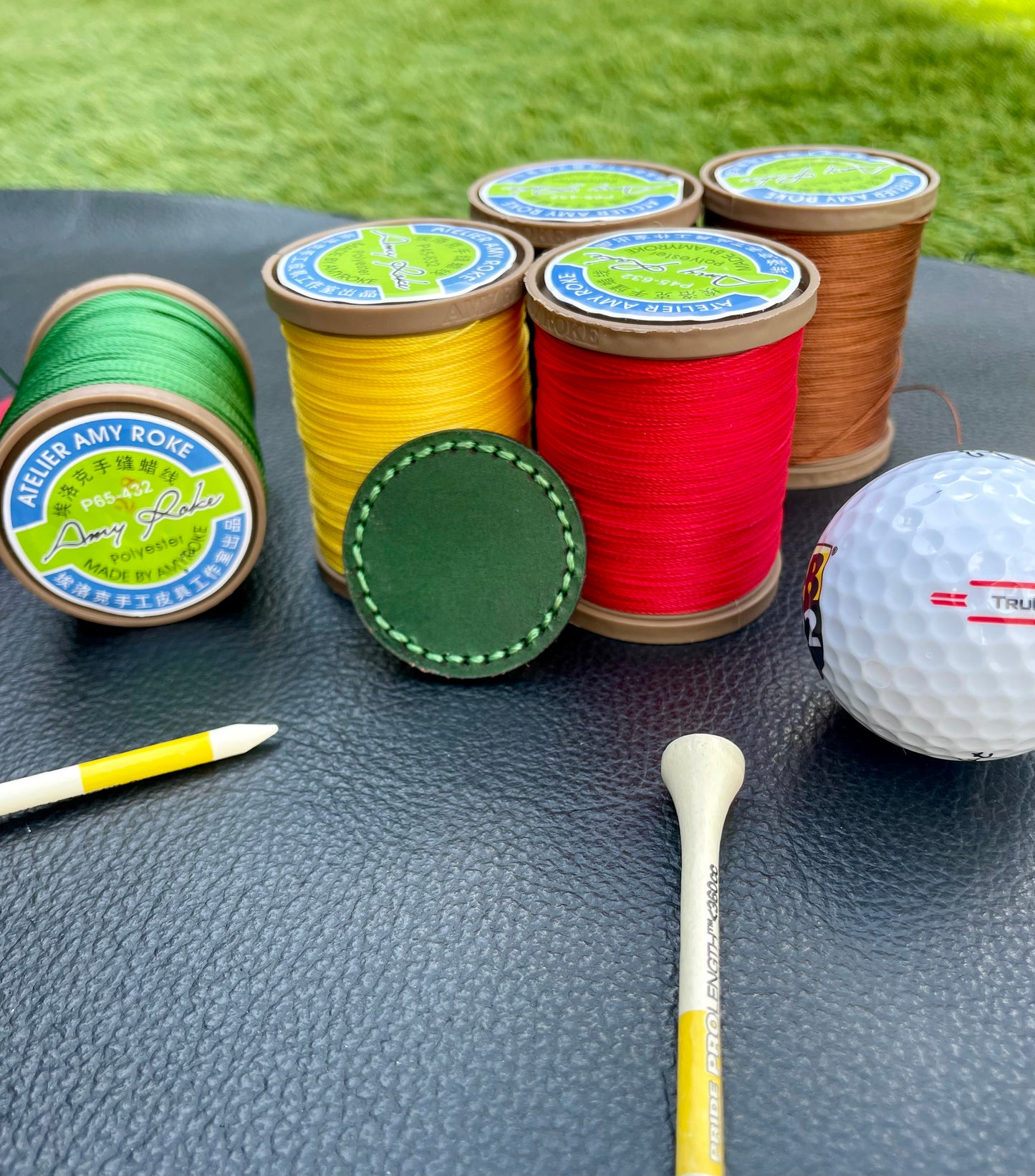 Premium 40mm Forest Green Walpier Buttero Leather Golf Ball Marker Custom Embossed.Saddle Stitched. (Copy)