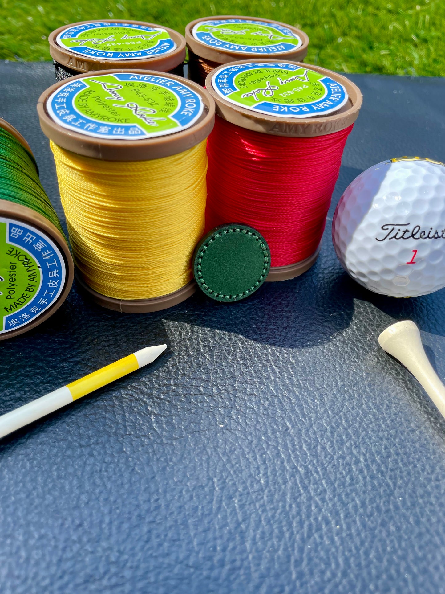 Premium 25mm Forest Green Walpier Buttero Leather Golf Ball Marker Custom Embossed.Saddle Stitched.