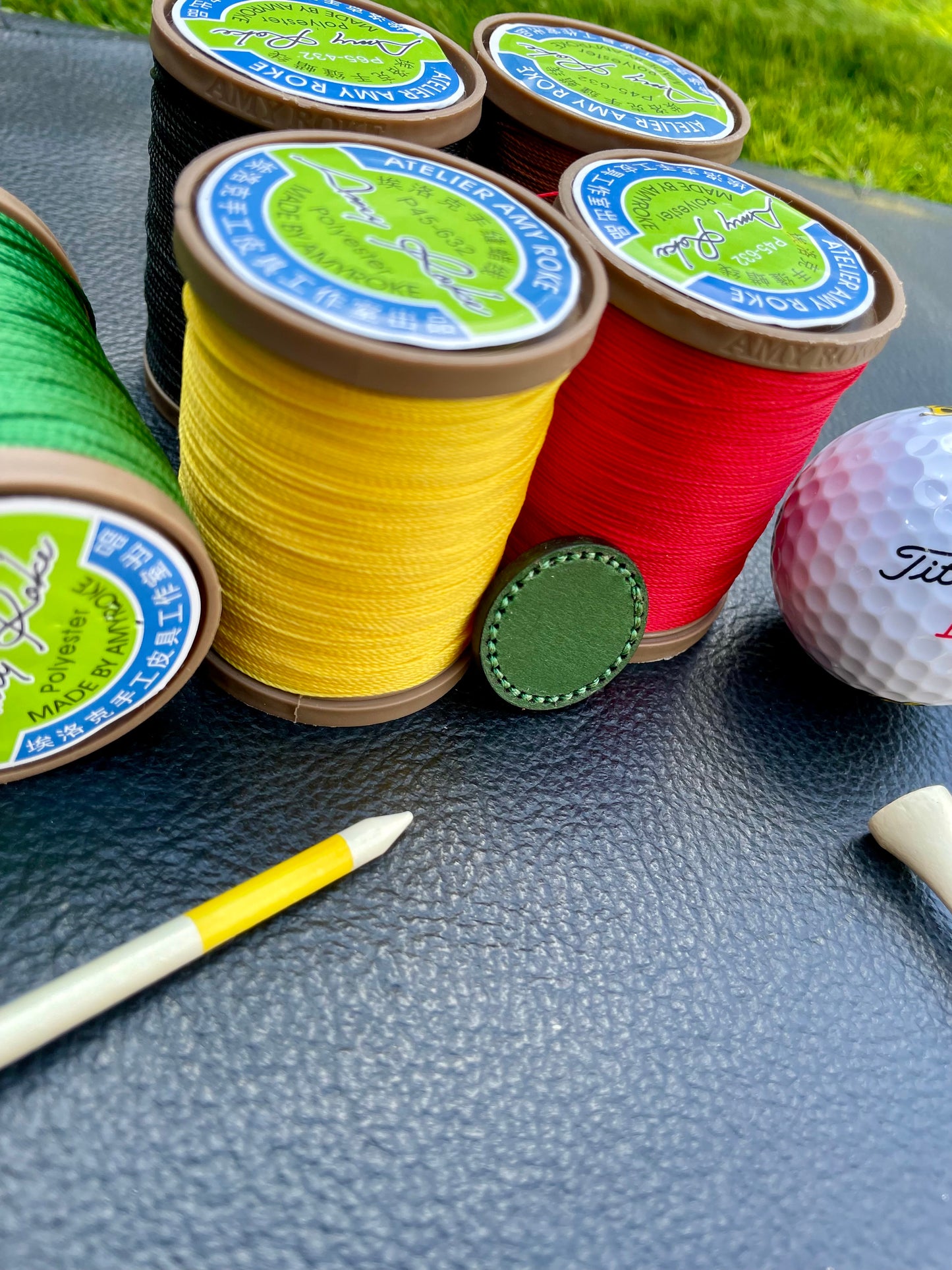 Premium 25mm Forest Green Walpier Buttero Leather Golf Ball Marker Custom Embossed.Saddle Stitched.