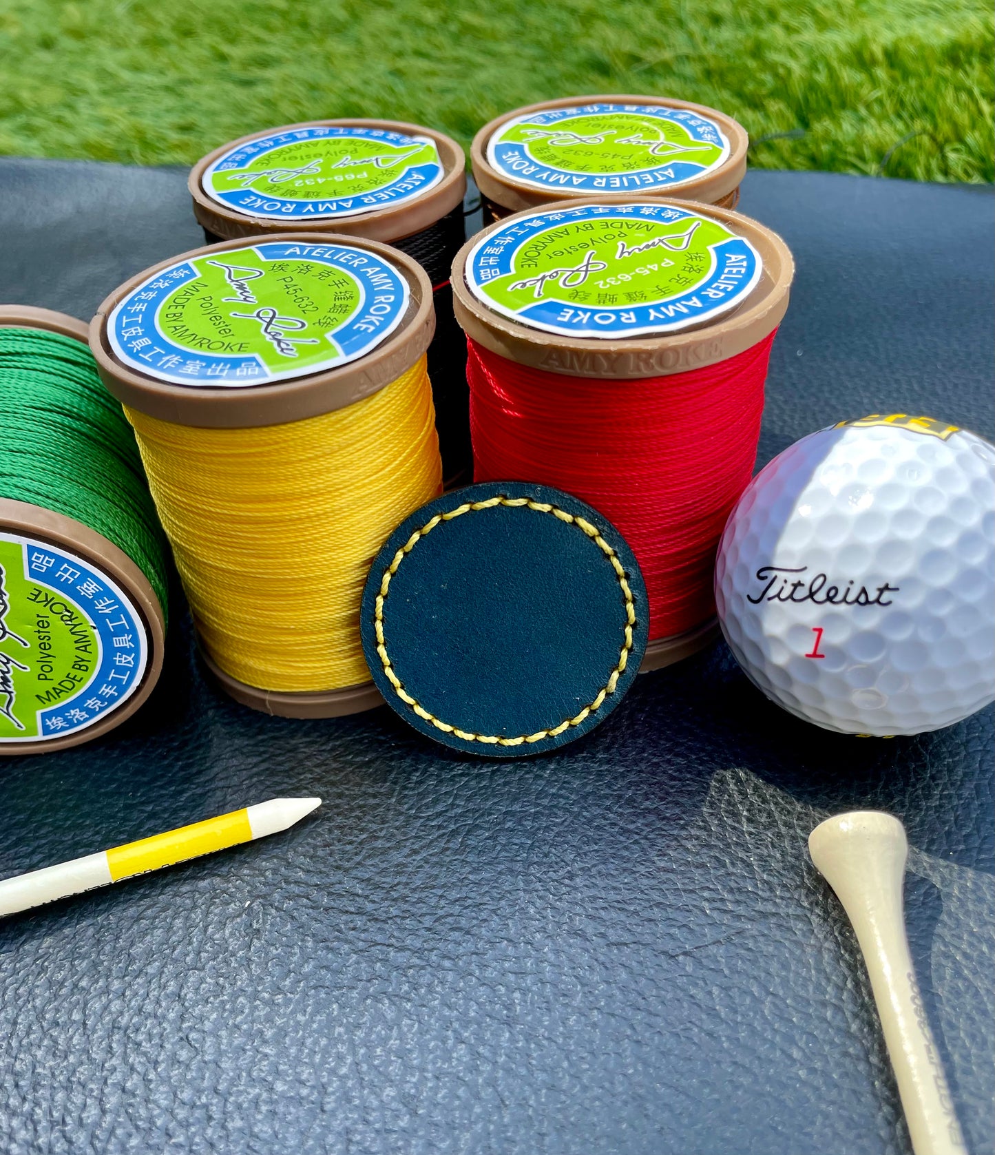 Premium 40mm Peacock Blue Walpier Buttero Leather Golf Ball Marker Custom Embossed.Saddle Stitched. (Copy)